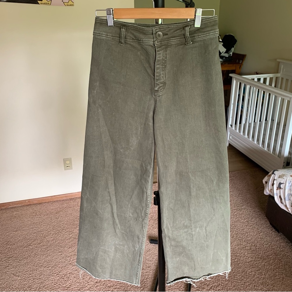 Miou Muse Wide Leg Sailor Jeans Olive Green Large 26